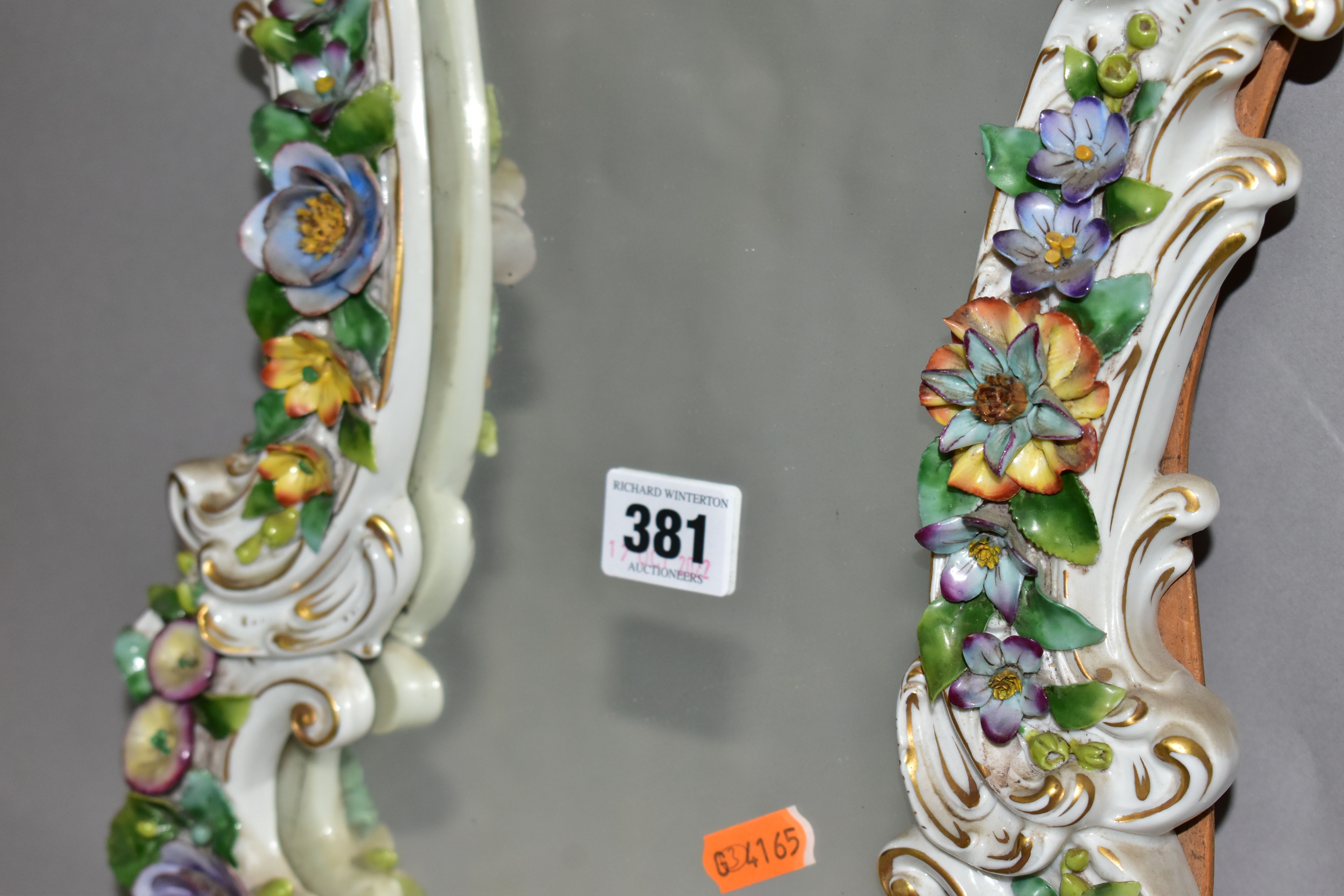 A MID 20TH CENTURY CAPODIMONTE FLORAL ENCRUSTED PORCELAIN FRAMED MIRROR, Rococo style frame, the - Image 11 of 15