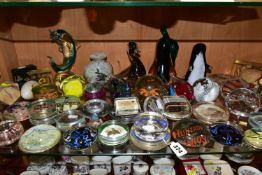 A COLLECTION OF GLASS AND PERSPEX PAPERWEIGHTS, including a Wedgwood duck, s.d. to beak and