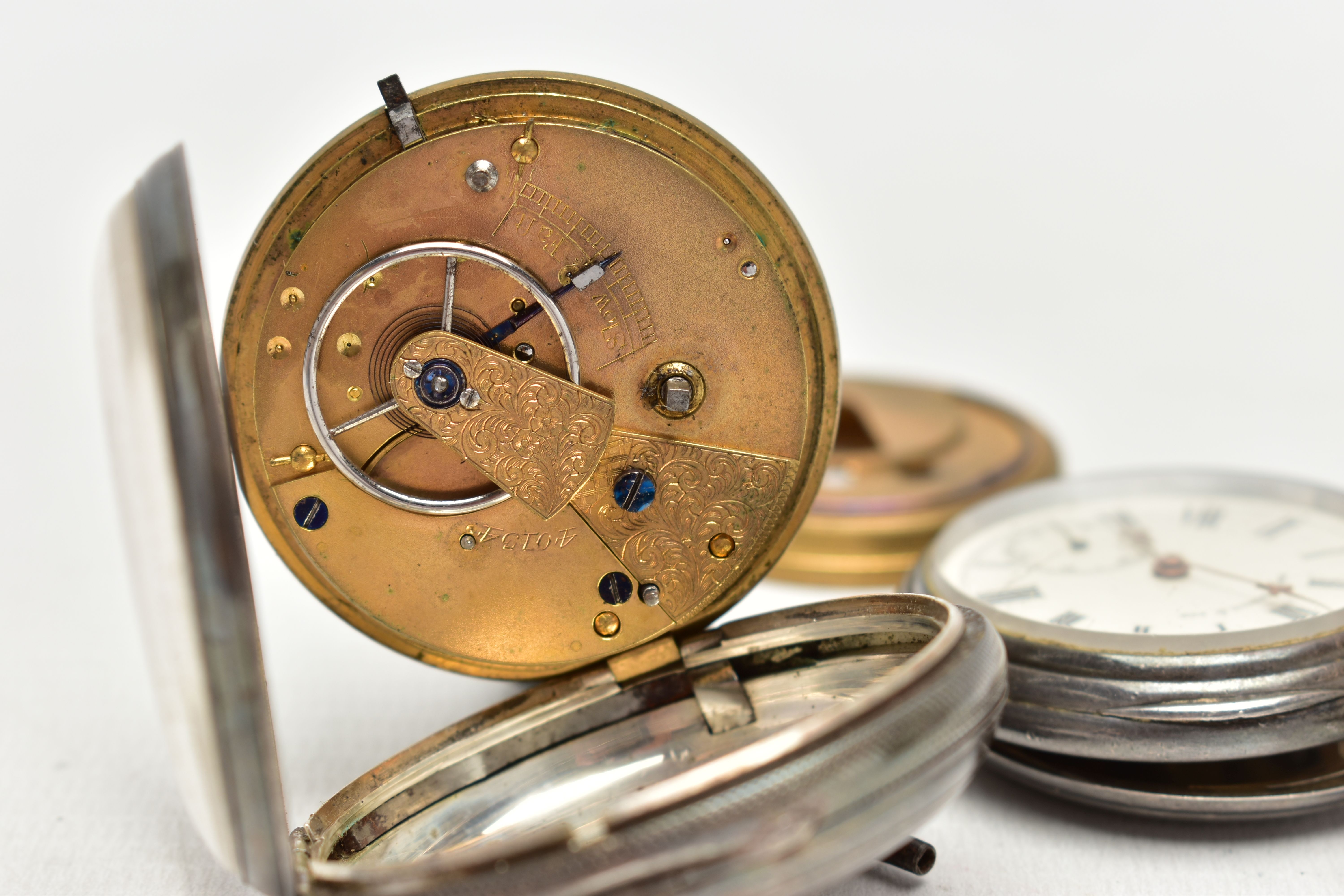 TWO OPEN FACE POCKET WATCHES AND WATCH KEY, the first a silver open face pocket watch, key wound, - Image 6 of 6