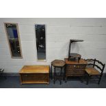 A SELECTION OF OCCASIONAL FURNITURE, to include two rectangular wall mirrors, a pine blanket box,