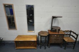 A SELECTION OF OCCASIONAL FURNITURE, to include two rectangular wall mirrors, a pine blanket box,