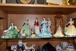 A GROUP OF COALPORT, ROYAL DOULTON AND BESWICK LADY AND ANIMAL FIGURES, ETC, including two