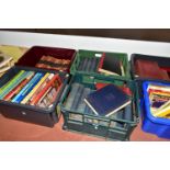 SEVEN BOXES OF BOOKS, to include a box of The Guinness Book of Records 1958, 1968, 1970-1975,