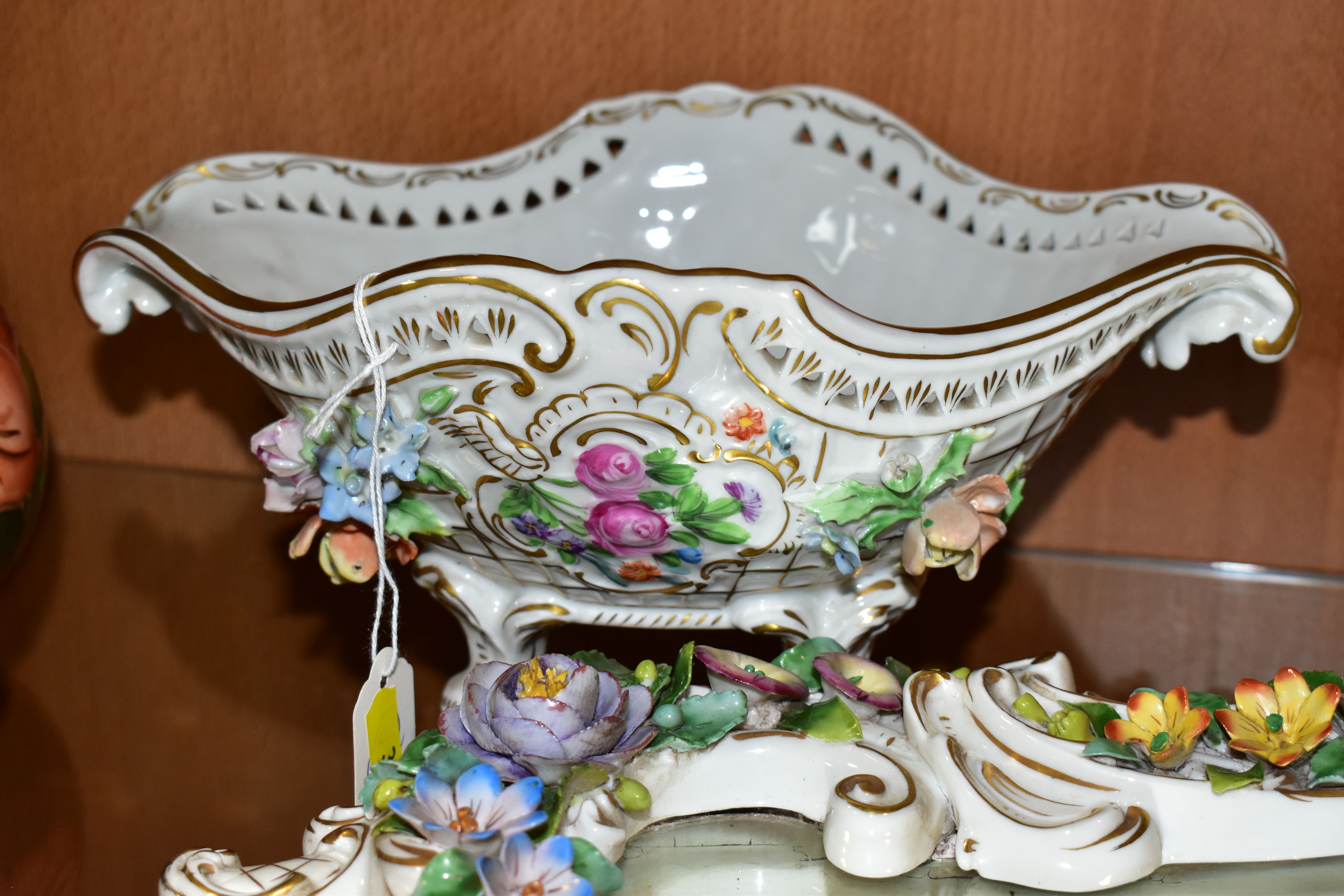 A MID 20TH CENTURY CAPODIMONTE FLORAL ENCRUSTED PORCELAIN FRAMED MIRROR, Rococo style frame, the - Image 2 of 15