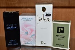 TWO BOXED AND SEALED BOTTLES OF PERFUME AND TWO BOXED AND OPENED BOTTLES OF AFTERSHAVE / PERFUME,