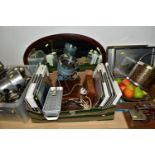 THREE BOXES OF METALWARE AND HOUSEHOLD SUNDRIES, to include a 1970s Kraftware NYC ice bucket, a