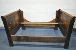 A 19TH CENTURY FRENCH OAK SLEIGH BED, to fit a 3ft10 mattress (condition - surface marks, loose