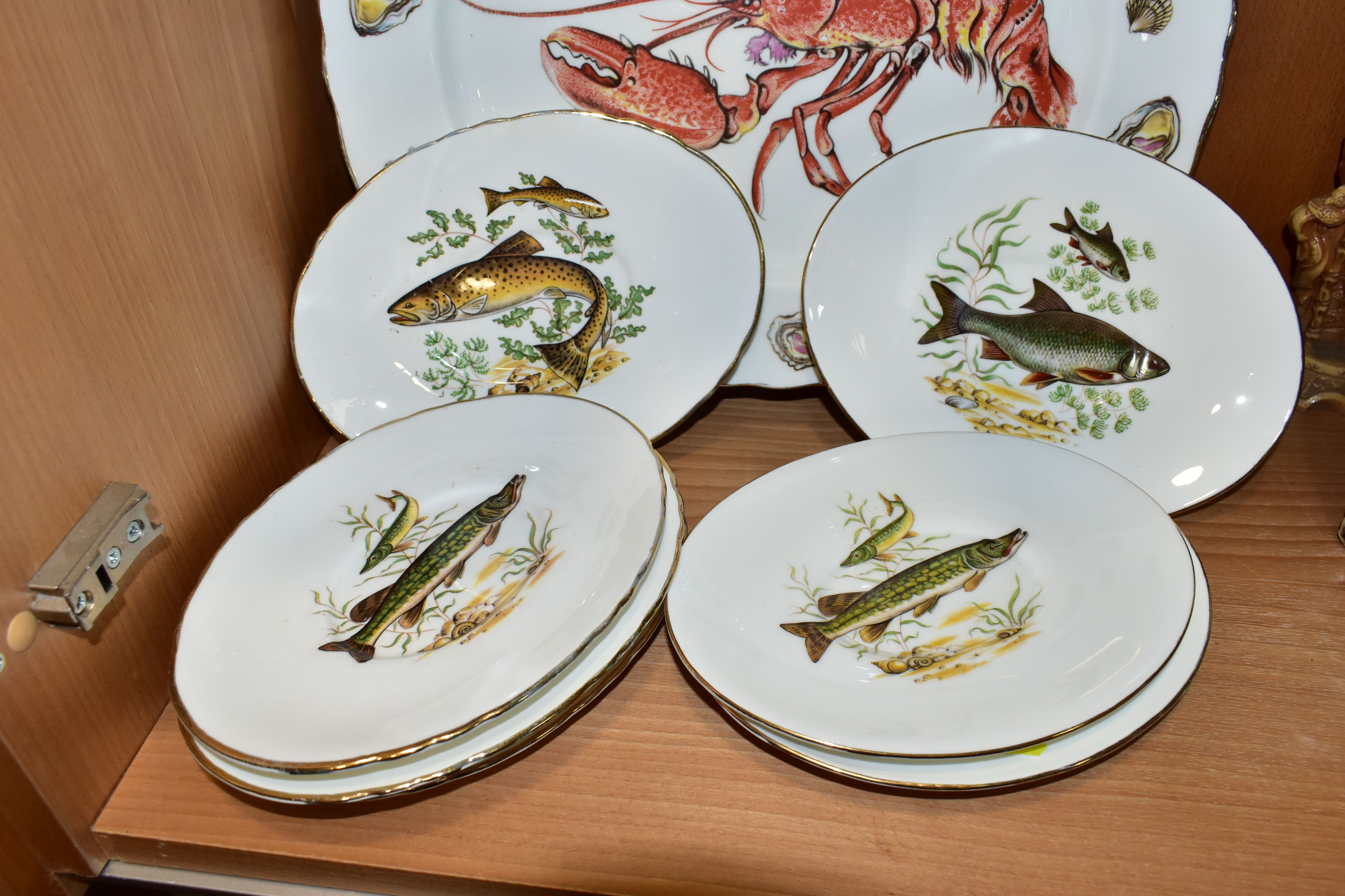TWELVE PIECES OF AYNSLEY BONE CHINA PRINTED WITH FISH AND SHELLFISH DESIGNS, comprising an oval - Image 4 of 7
