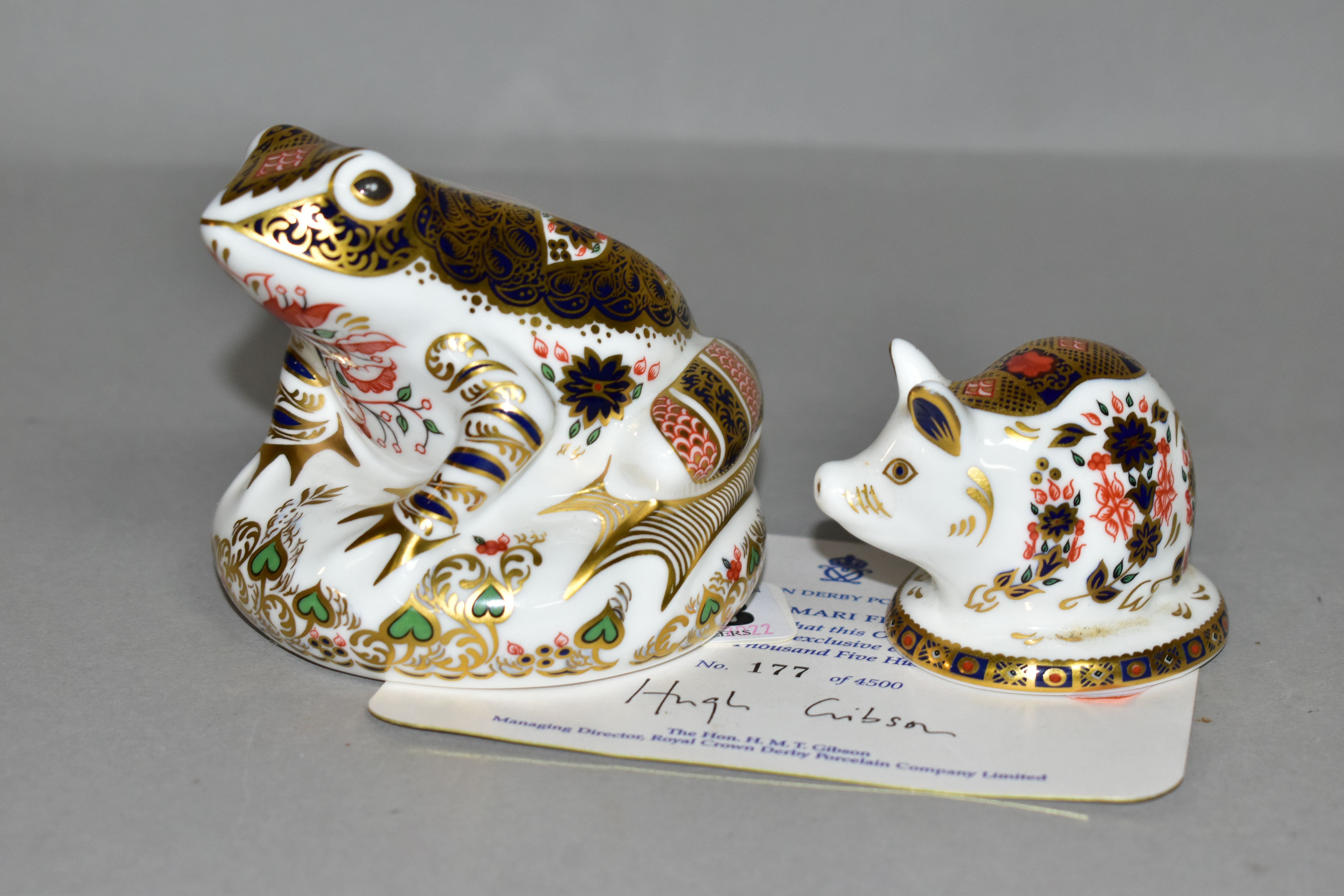 TWO ROYAL CROWN DERBY PAPERWEIGHTS, comprising a limited edition Old Imari Frog, no. 177/4500, - Image 3 of 4