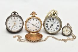 A COLLECTION OF FOUR POCKET WATCHES, to include an open face Simpsons (Brighton) Ltd key wound,