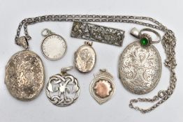 ASSORTED SILVER AND WHITE METAL JEWELLERY, to include a silver locket, a silver medal and silver