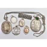 ASSORTED SILVER AND WHITE METAL JEWELLERY, to include a silver locket, a silver medal and silver