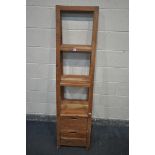 A MANGOWOOD WATERFALL OPEN BOOKCASE, with two drawers, width 46cm x depth 46cm x height 176cm