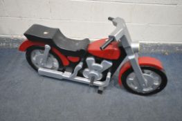A WOODEN CHILDS MOTORBIKE, in the shape of a Harley Davidson, length 135cm (condition - surface