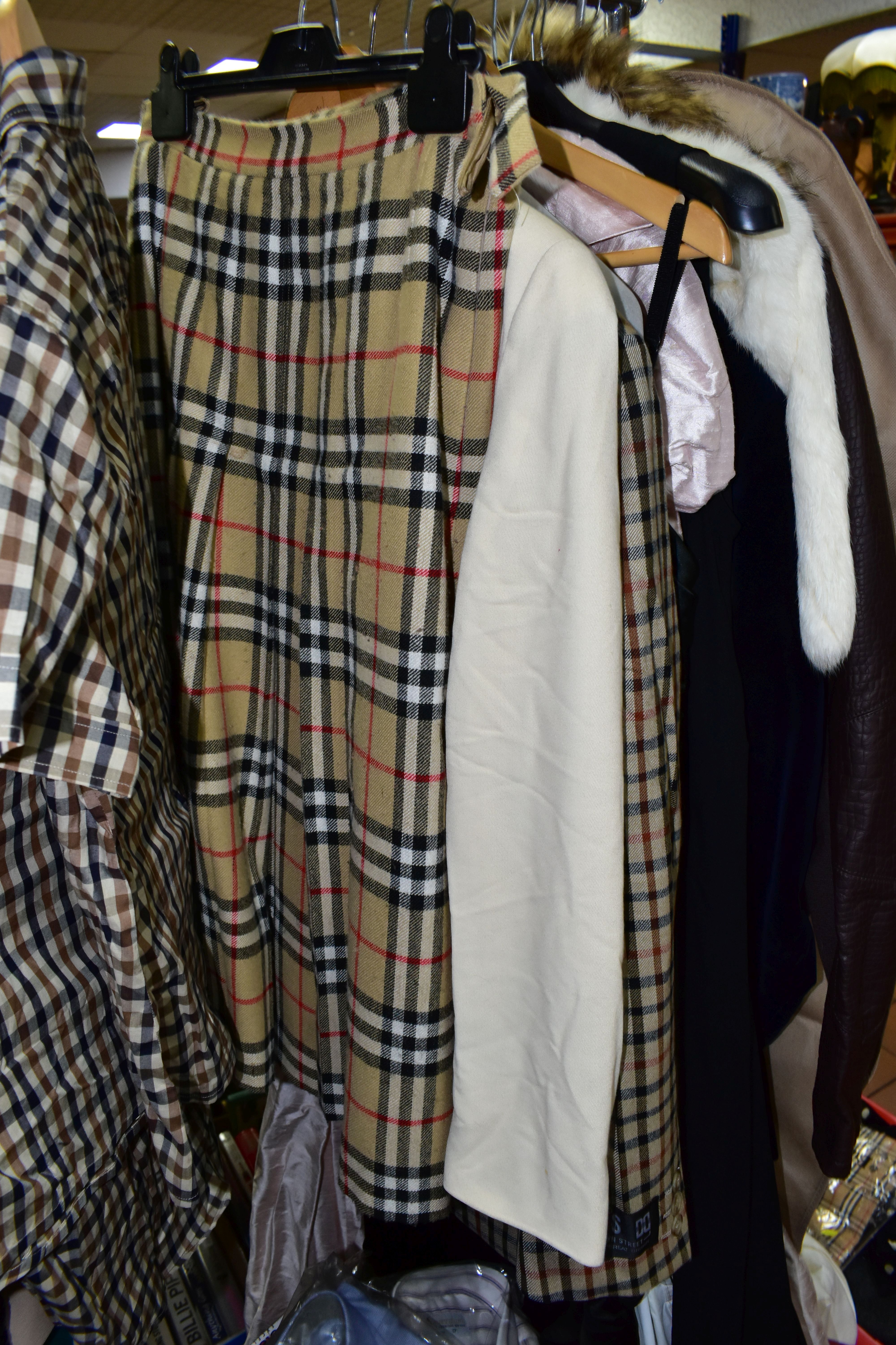FOUR BOXES, A SUITCASE AND ONE RAIL OF VINTAGE CLOTHING, to include a gentleman's Daks check - Image 11 of 15