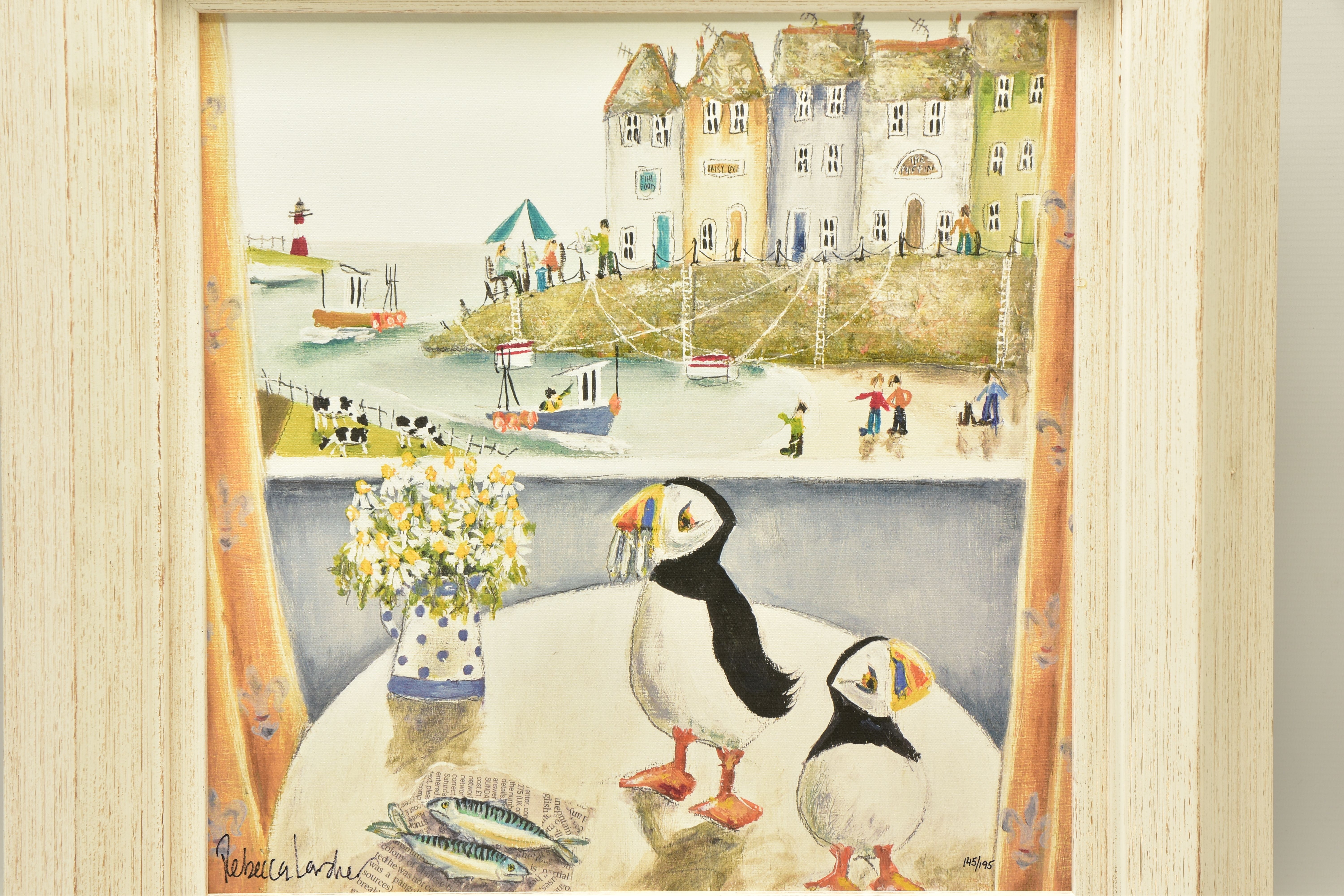 REBECCA LARDNER (BRITISH 1971) 'BREAKFAST TABLE', a signed limited edition print depicting puffins - Image 2 of 5