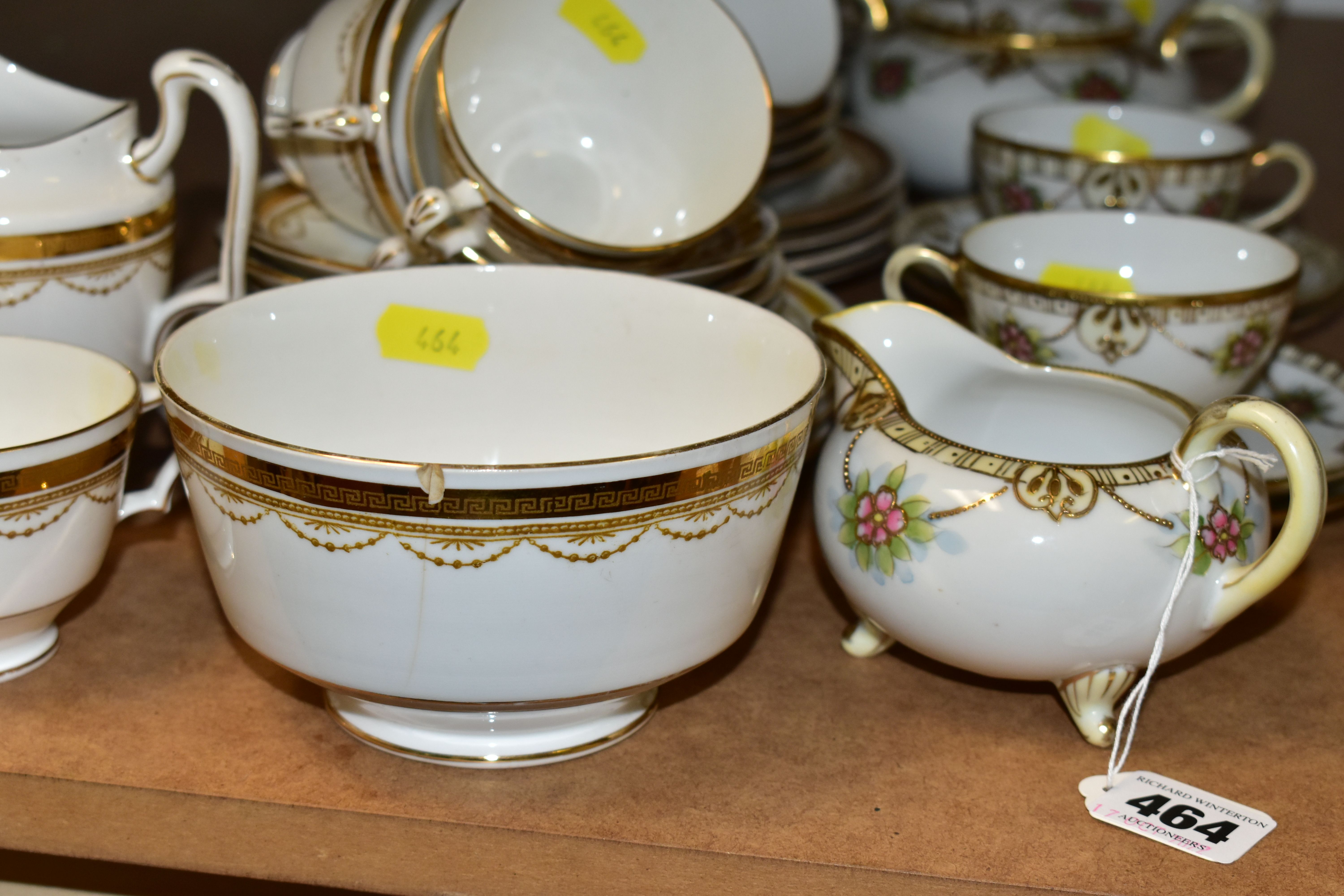 A GROUP OF NORITAKE AND CROWN STAFFORDSHIRE TEAWARES, comprising a hand painted Noritake teapot, - Image 2 of 8