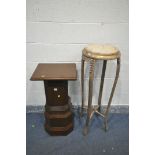 A MAHOGANY PLANT STAND, with a rectangular top, on an stepped octagonal plinth, width 44cm x depth