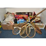 THREE BOXES AND LOOSE TOYS AND GAMES to include a GWR Chad Valley wooden jigsaw puzzle 'The