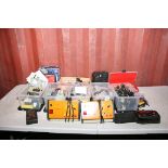 A COLLECTION OF ELECTRONIC PARTS AND TOOLS including two Unilab Bench Power Supplies, five trays
