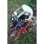 A LITTLE TIKES PLASTIC BUGGY and two small child's bikes (3)