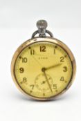 A MILITARY ISSUE 'CYMA' OPEN FACE POCKET WATCH, gold plated open face watch, manual wind, round