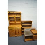 A PINE BOOKCASE, top with two glazed doors, base with two drawers over two doors, width 95cm x depth