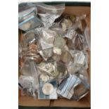 A SHOE BOX CONTAINING COINS AND COMMEMORATIVES, to include 20th century UK coins with over 500 grams