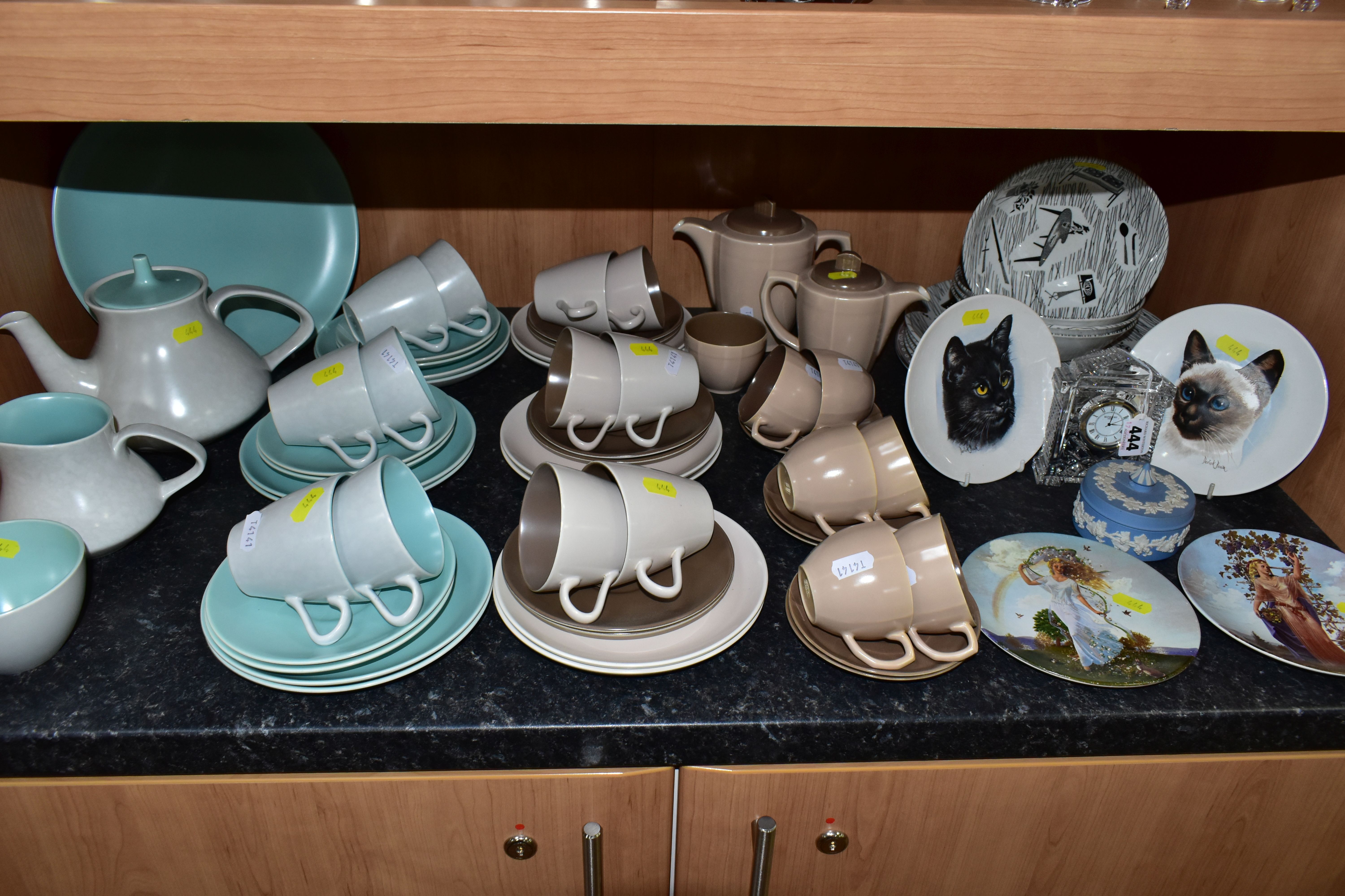 A COLLECTION OF POOLE POTTERY TEAWARES, comprising a Poole twin-tone 'Ice Green' and 'Seagull'