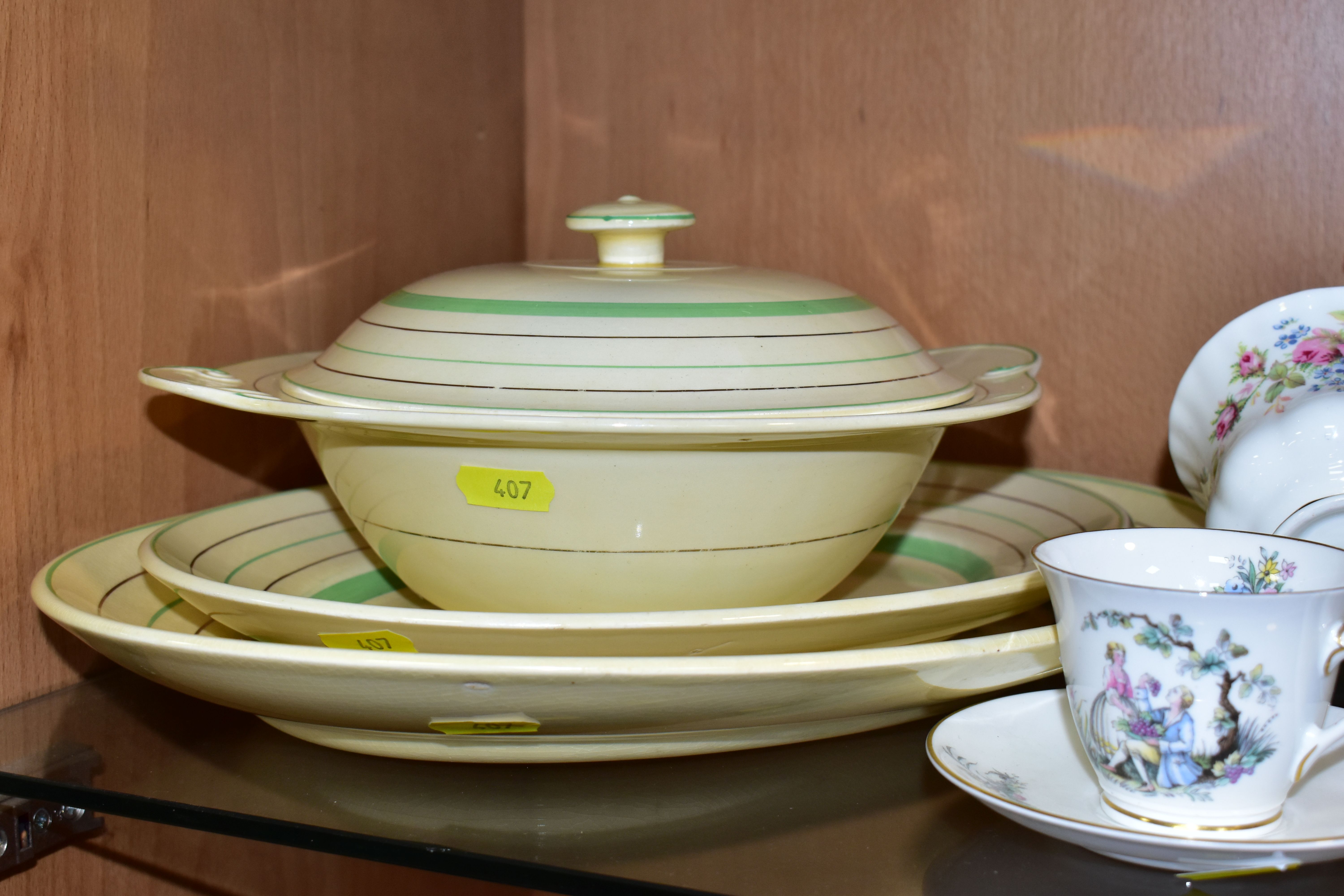 A GROUP OF CERAMICS, comprising a Clarice Cliff for Newport Pottery tureen and two meat plates - Image 7 of 7