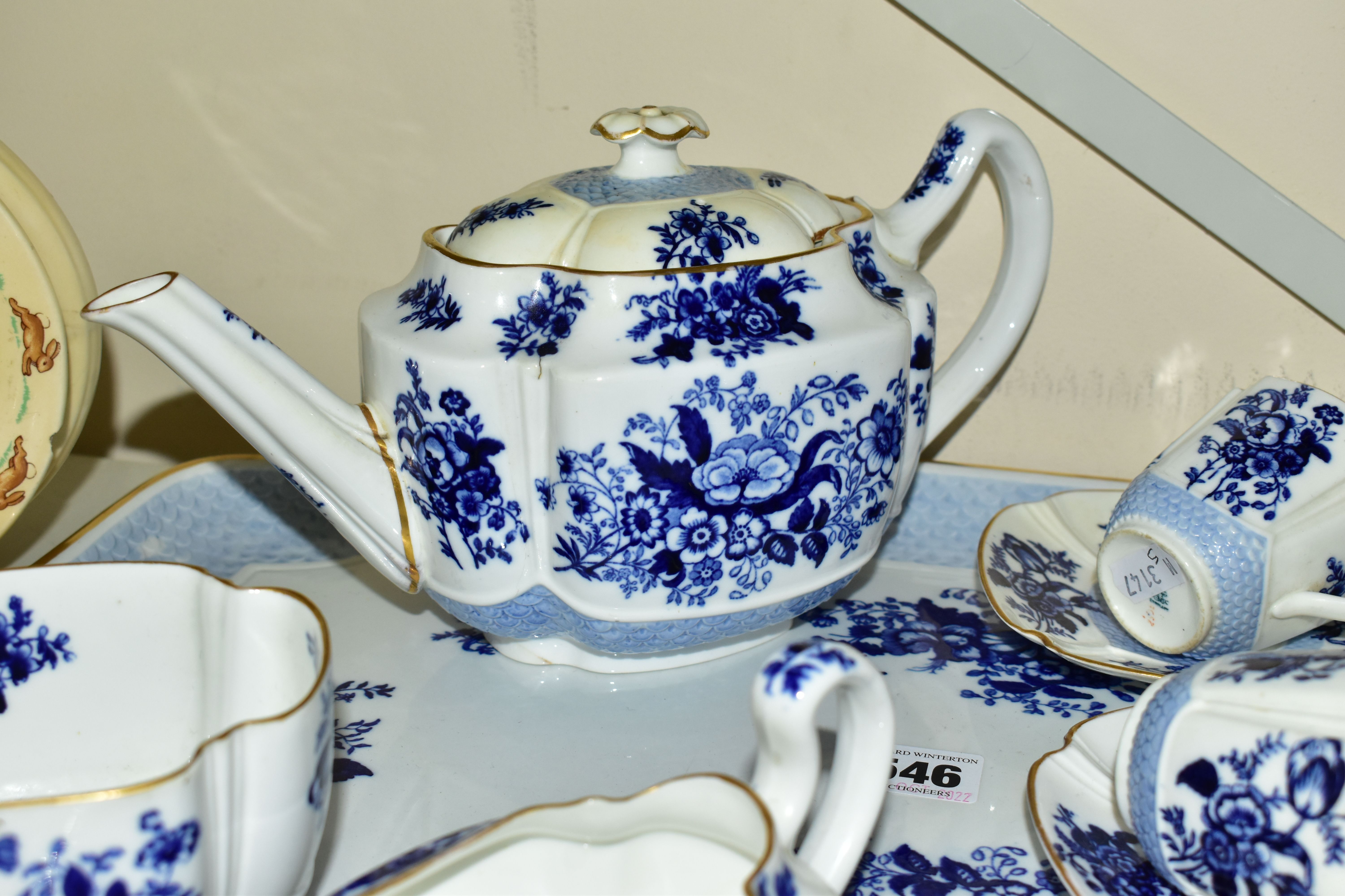 A VICTORIAN COPELAND FOUR PLACE TEA SET, comprising of teapot - hairline crack to the base, firing - Image 5 of 6