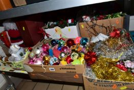 FIVE BOXES AND LOOSE CHRISTMAS DECORATIONS, to include a box of mid to late twentieth century