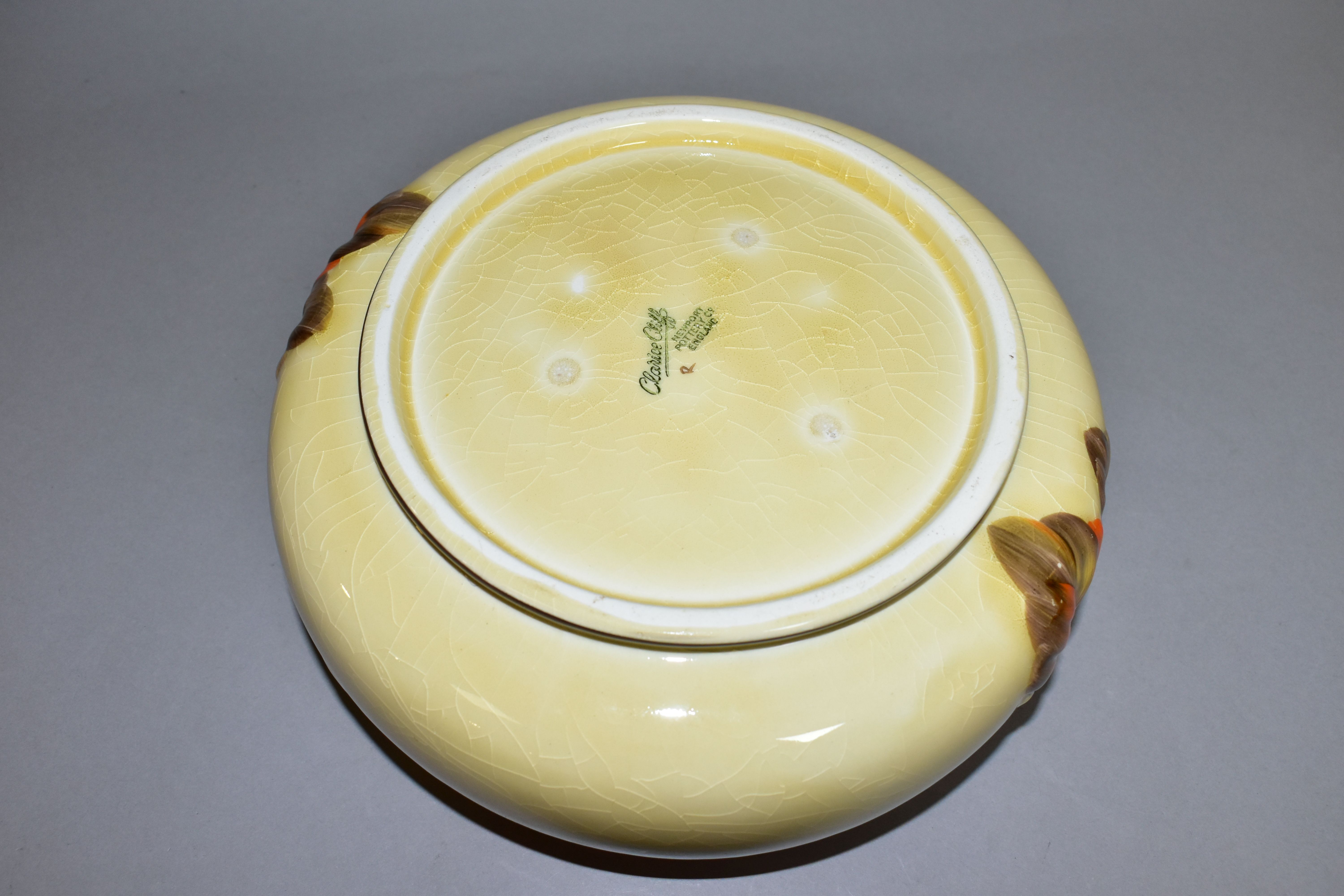 A CLARICE CLIFF FOR NEWPORT POTTERY FRUIT OR SALAD BOWL MOULDED WITH AUTUMNAL LEAVES, printed marks, - Image 5 of 5