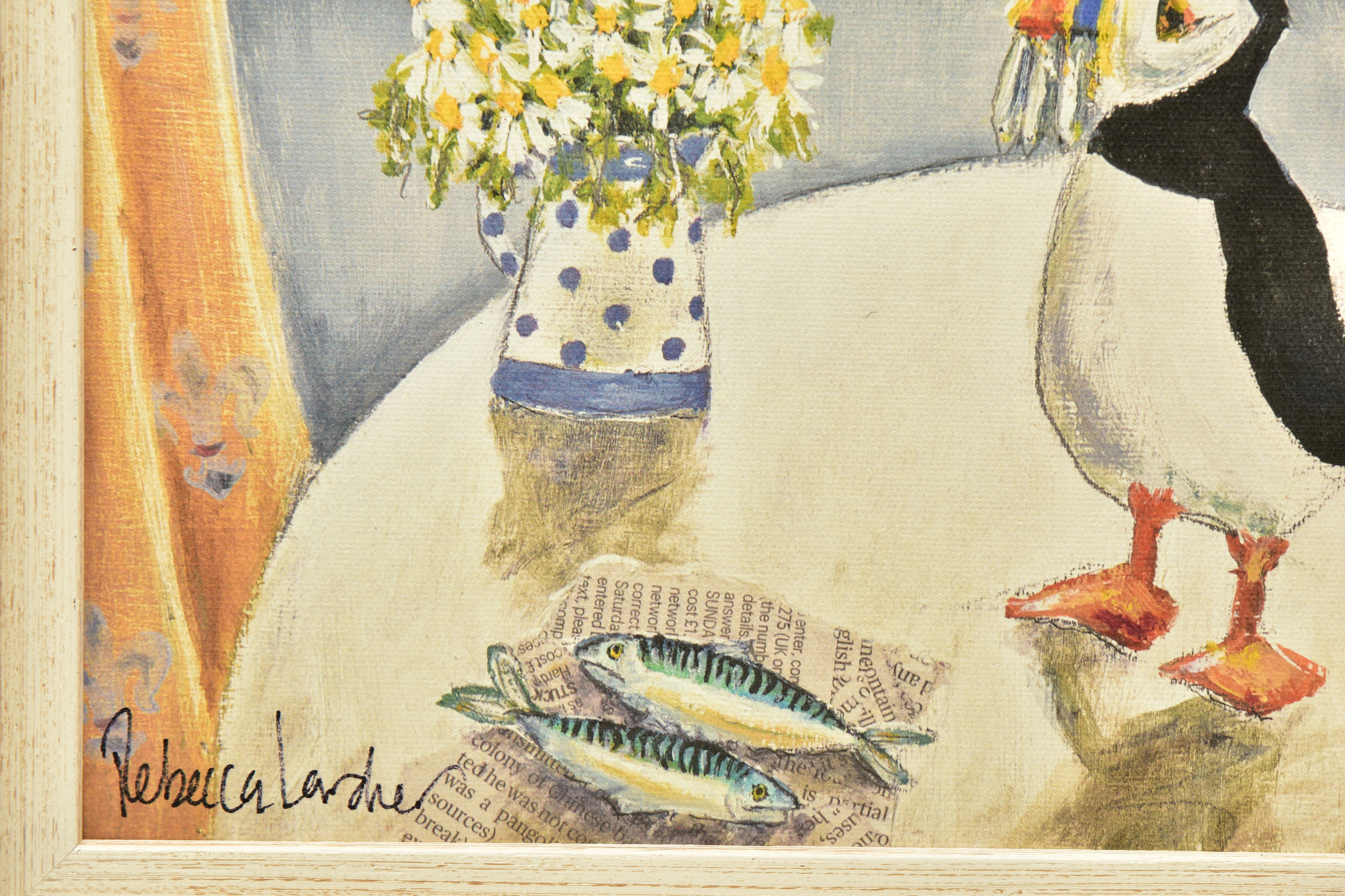 REBECCA LARDNER (BRITISH 1971) 'BREAKFAST TABLE', a signed limited edition print depicting puffins - Image 3 of 5