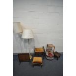 AN ATCRAFT PIANO STOOL, with a hinged lid, a brass and onyx standard lamp, another standard lamp, an