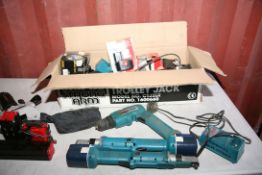 A TRAY CONTAINING TWO MAKITA 9.6V IMPACT WRENCHES one battery in each, a Makita cordless drill