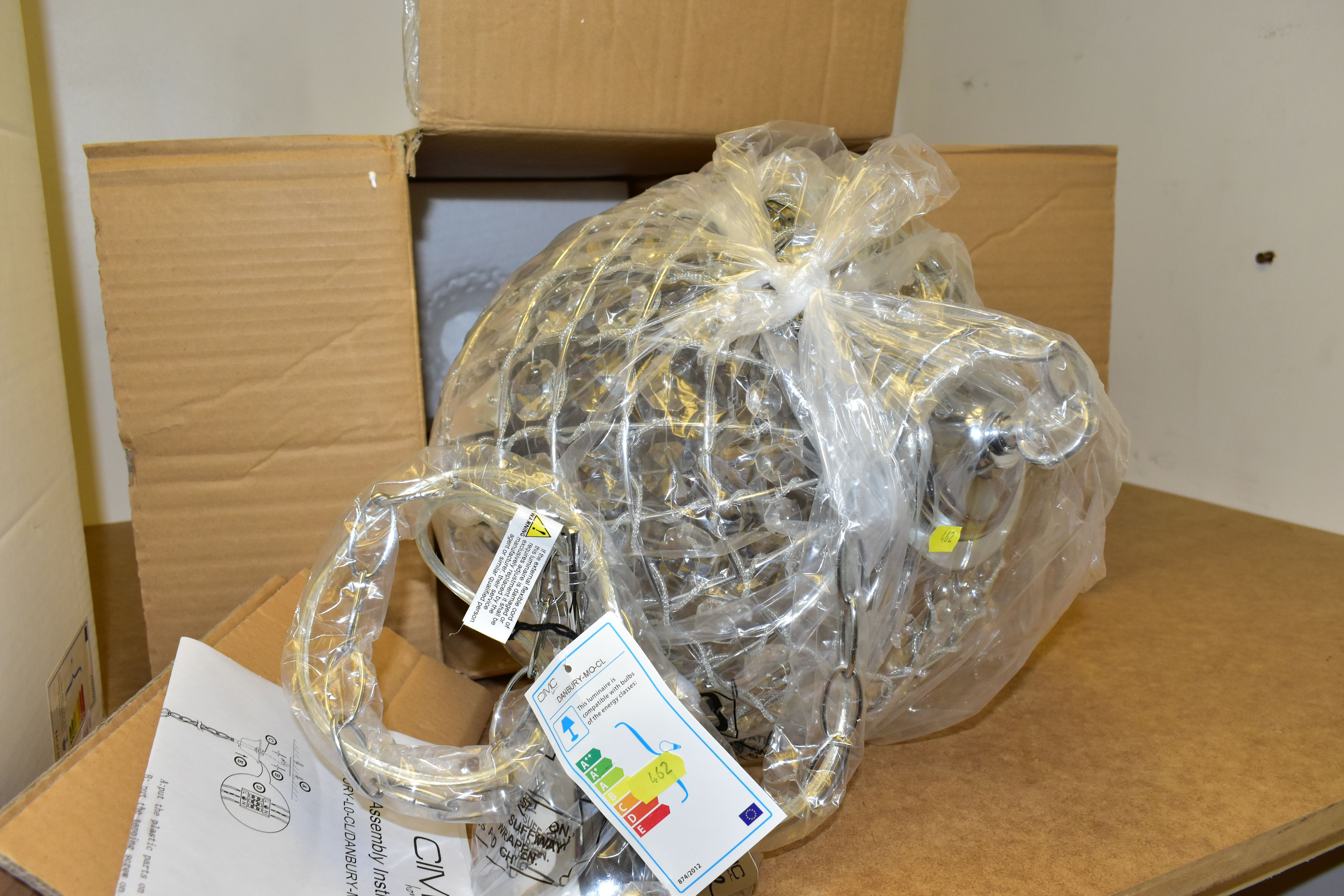 FIVE BOXED NEW AND UNUSED CEILING LIGHTS, comprising two matching chrome and crystal spherical light - Image 3 of 5