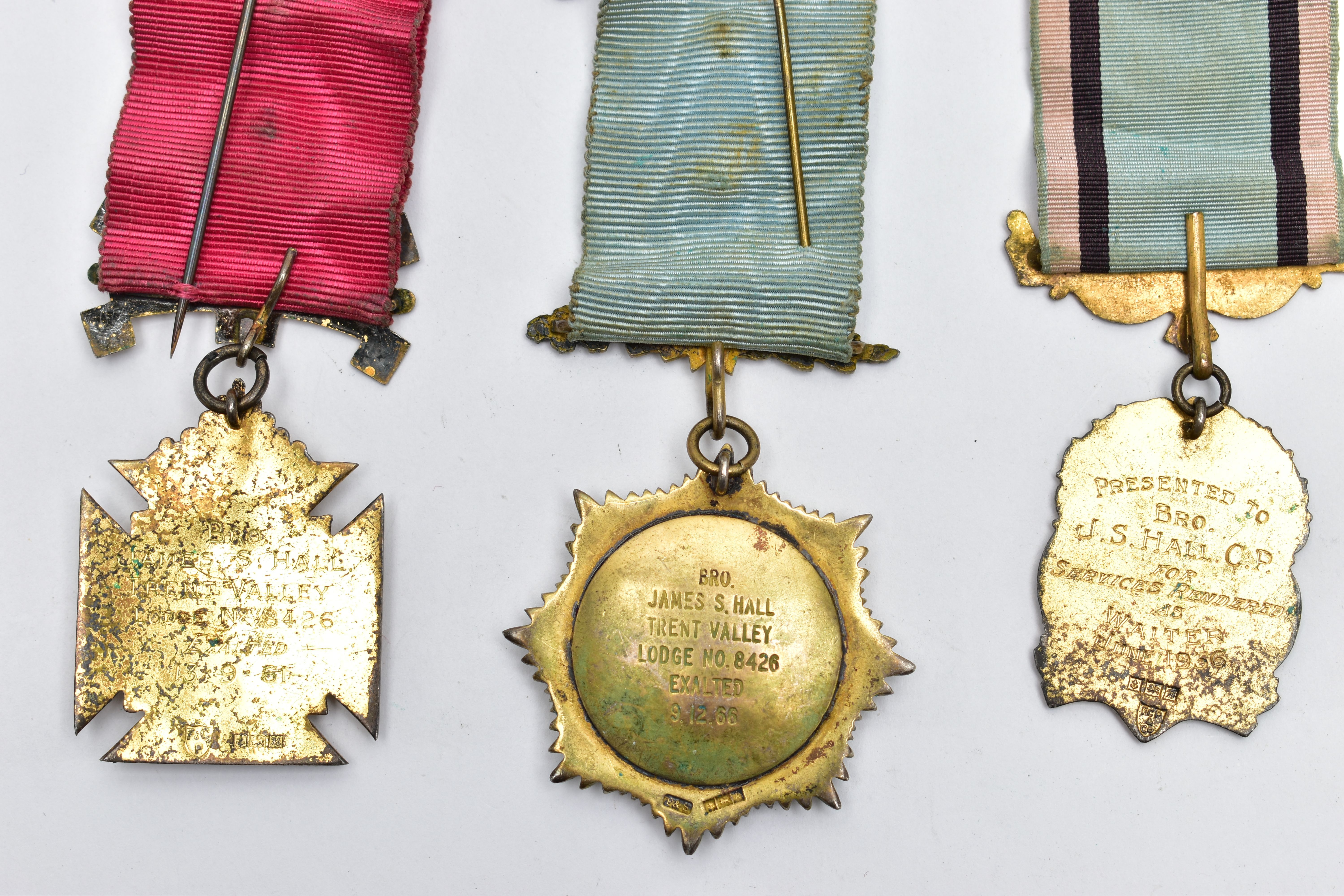 FIVE ASSORTED SILVER MASONIC MEDALS, to include three silver medals, hallmarked 'F C Parry & Co' - Image 5 of 6