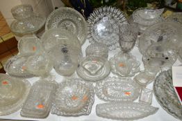A LARGE QUANTITY OF VICTORIAN PRESSED GLASSWARE, comprising a Peter Robinson & Edward Bolton oval