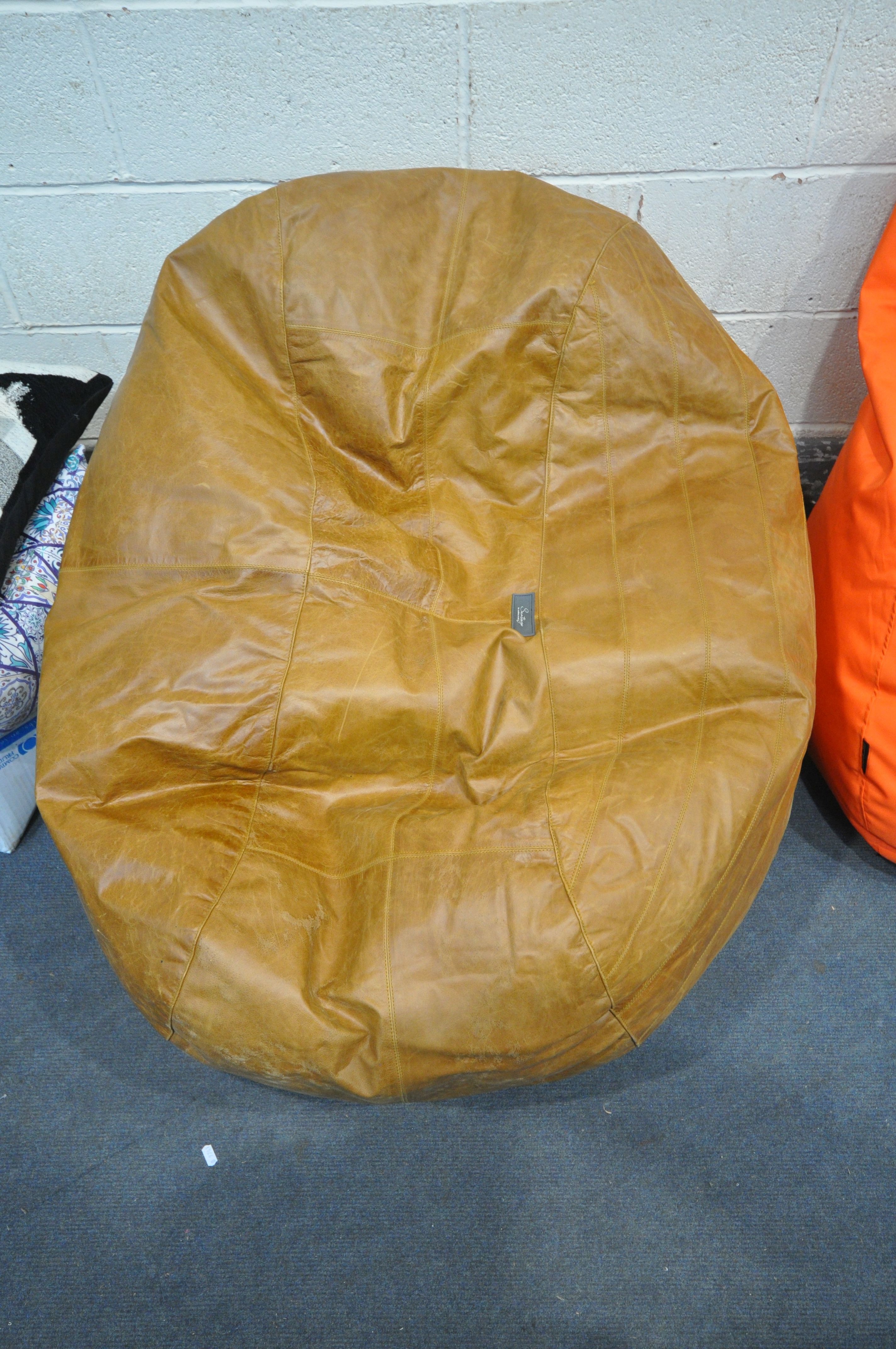 A COZIBAG.CO.UK LEATHER BEAN BAG, a Loft25 fluorescent orange bean bag, and a box of various - Image 2 of 4