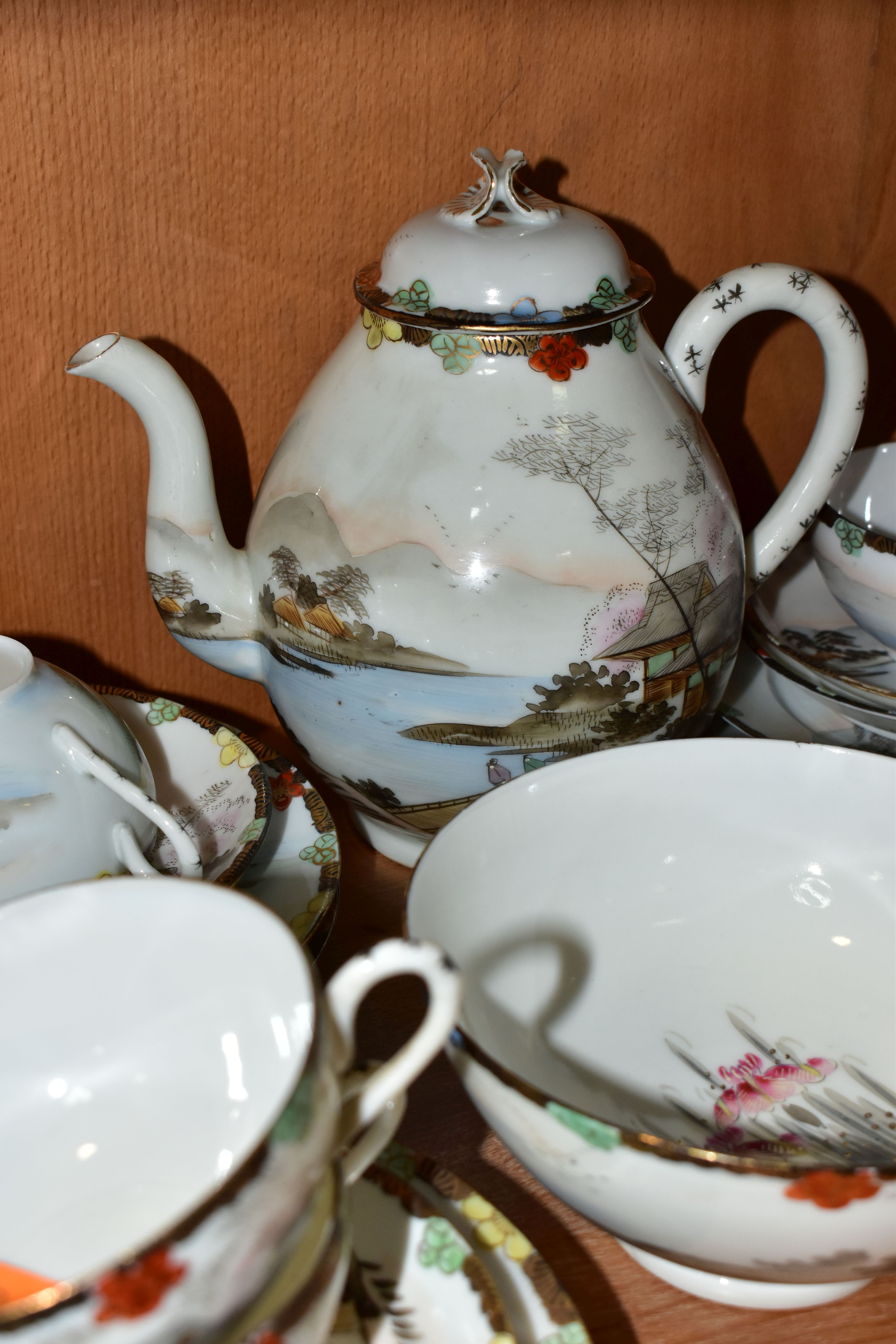 AN EARLY 20TH CENTURY JAPANESE EGGSHELL PORCELAIN FORTY PIECE TEA SERVICE, decorated with - Image 3 of 9