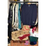 FIVE BOXES, TWO SUITCASES AND ONE RAIL OF VINTAGE CLOTHING, comprising approximately forty items