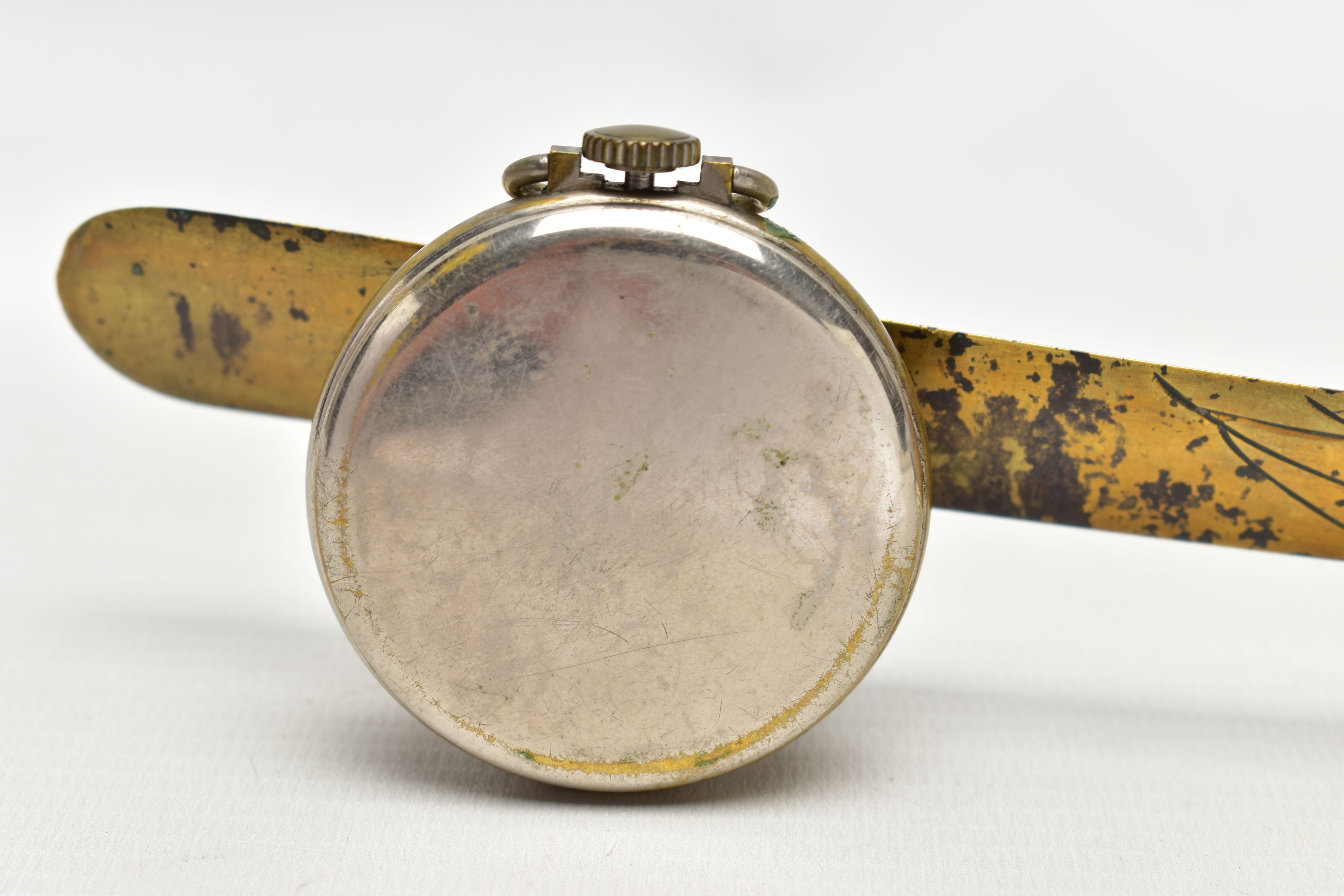 AN OPEN FACE POCKET WATCH AND A LETTER OPENER, the white metal open face pocket watch, manual - Image 3 of 6