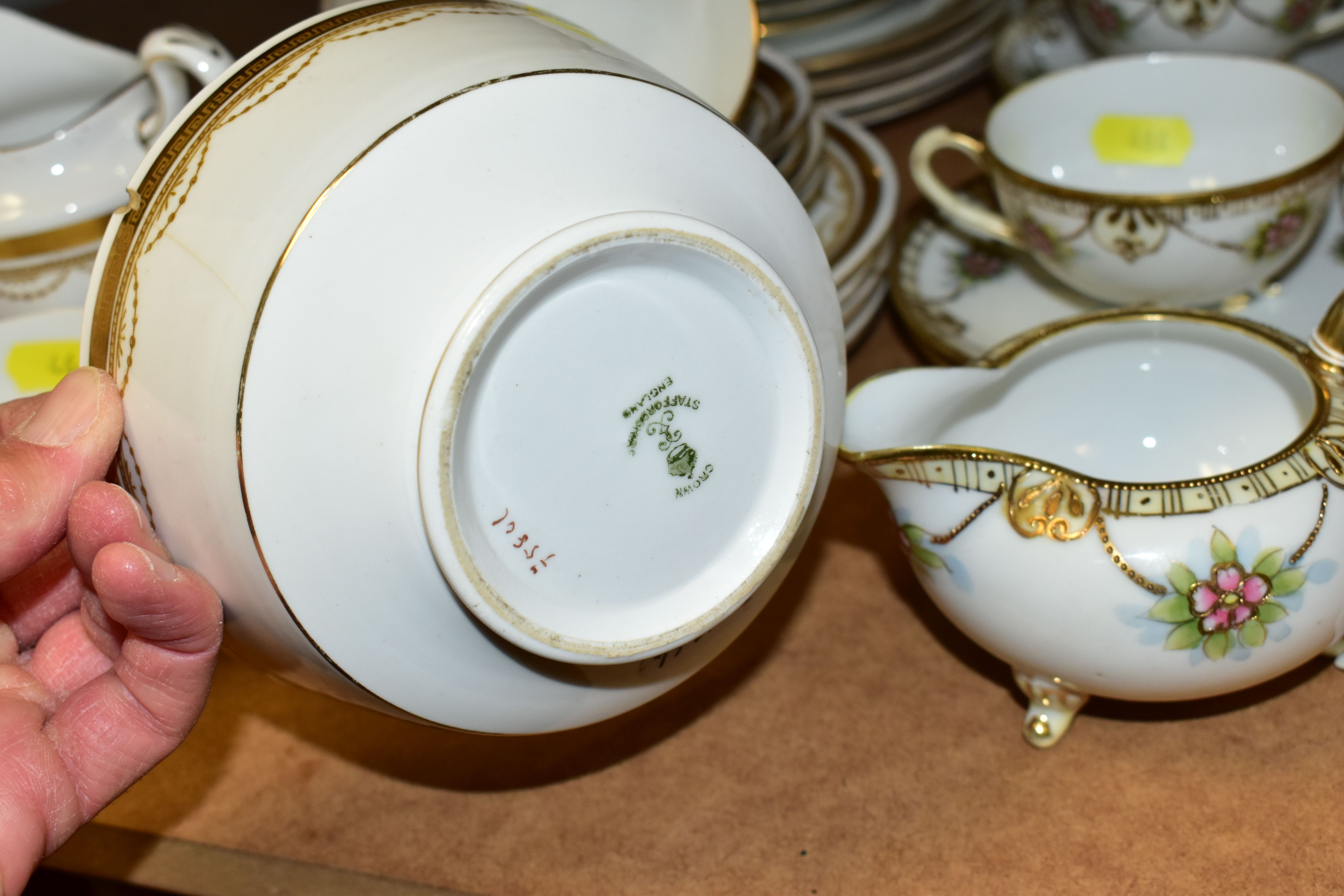 A GROUP OF NORITAKE AND CROWN STAFFORDSHIRE TEAWARES, comprising a hand painted Noritake teapot, - Image 8 of 8