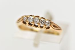A LATE 19TH CENTURY, 18CT GOLD FIVE STONE DIAMOND RING, set with five graduated old cut diamonds,