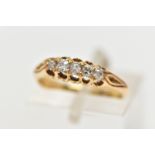 A LATE 19TH CENTURY, 18CT GOLD FIVE STONE DIAMOND RING, set with five graduated old cut diamonds,