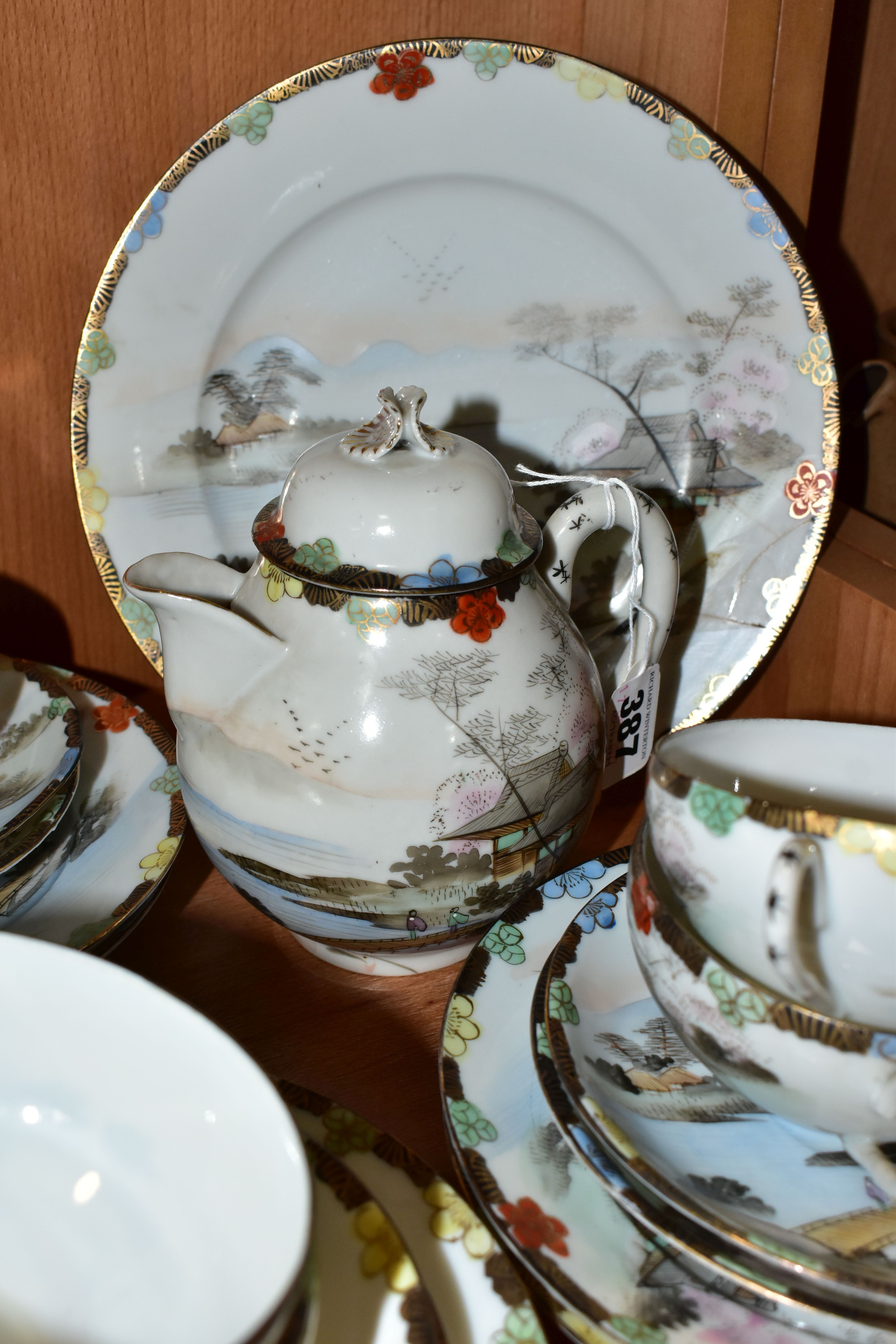 AN EARLY 20TH CENTURY JAPANESE EGGSHELL PORCELAIN FORTY PIECE TEA SERVICE, decorated with - Image 5 of 9