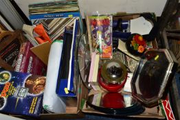 TWO BOXES OF MISCELLANEOUS, to include approx. twenty late 1970's LP records, Beatles, Neil Diamond,