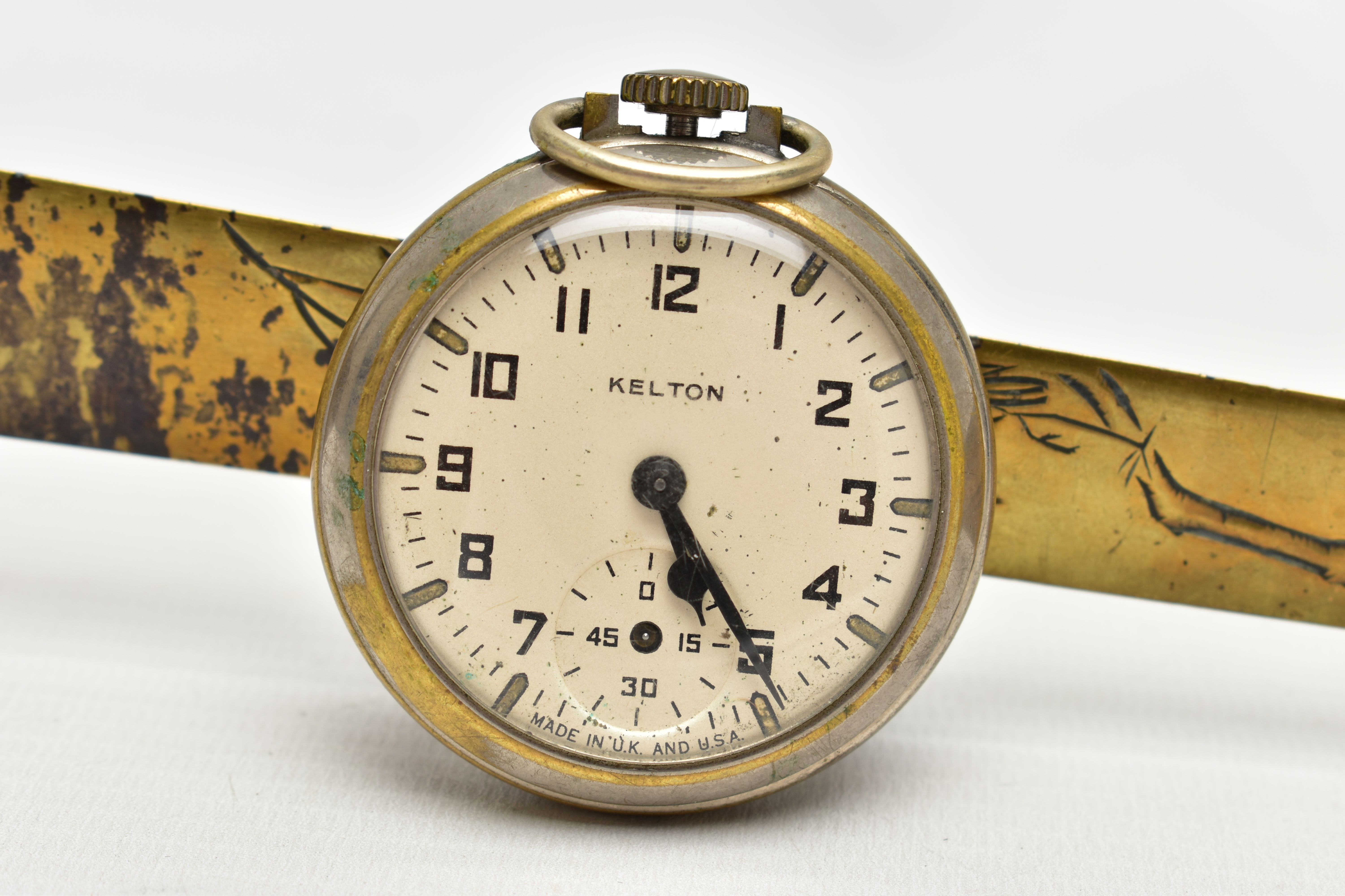 AN OPEN FACE POCKET WATCH AND A LETTER OPENER, the white metal open face pocket watch, manual - Image 2 of 6