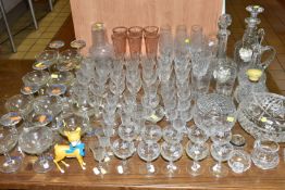 A GROUP OF BABYCHAM GLASS AND CUT CRYSTAL comprising a footed cut crystal centre piece bowl,